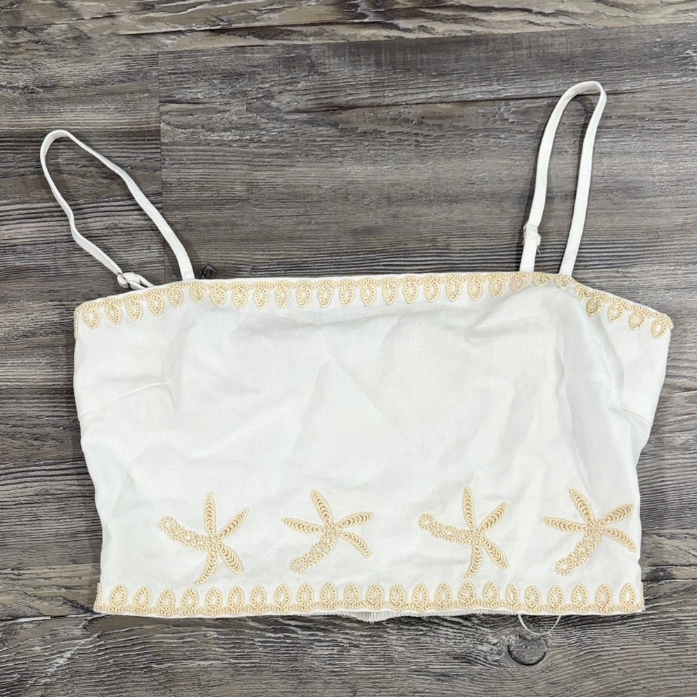 White Embroidered Starfish Crop Top